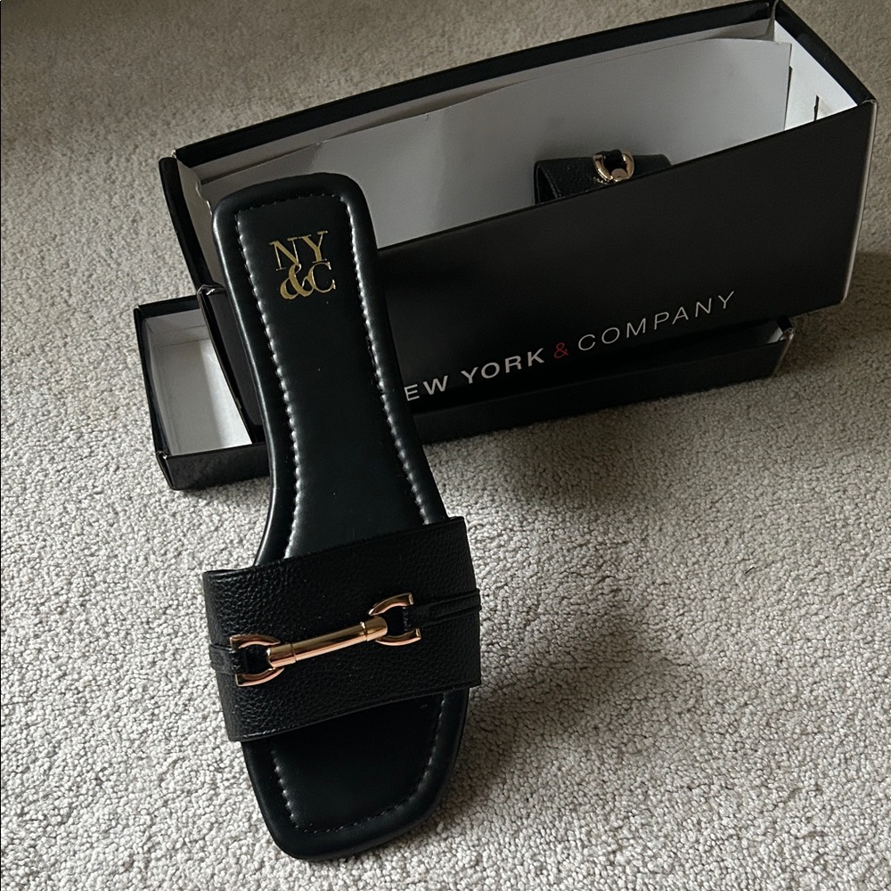 New York & Company Black Mules with Gold Accent NEW price FIRM